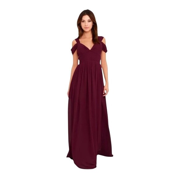 Lulus Make Me Move Burgundy Cold Shoulder Evening Gown Maxi Dress Womens XS - Picture 3 of 13